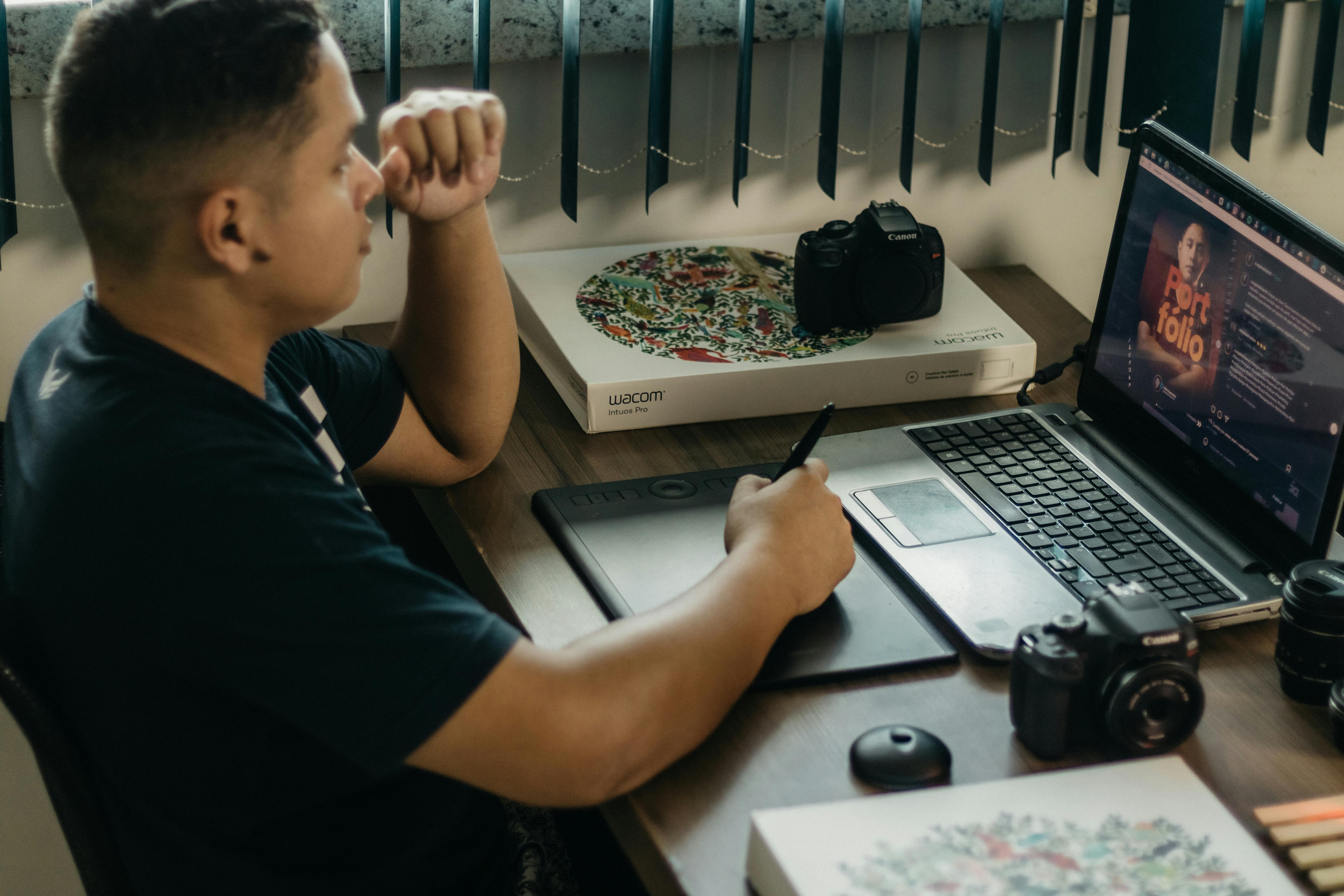 top view of gadgets near website design template on yellow background